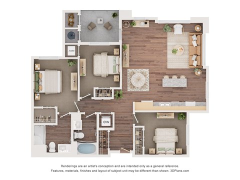 Floor plan for 3 beds, 2 baths, 1279 sqft